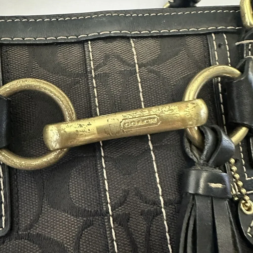 Coach Hampton Signature Carryall Satchel Purse Black Canvas #JG673-10509 - Picture 2 of 14